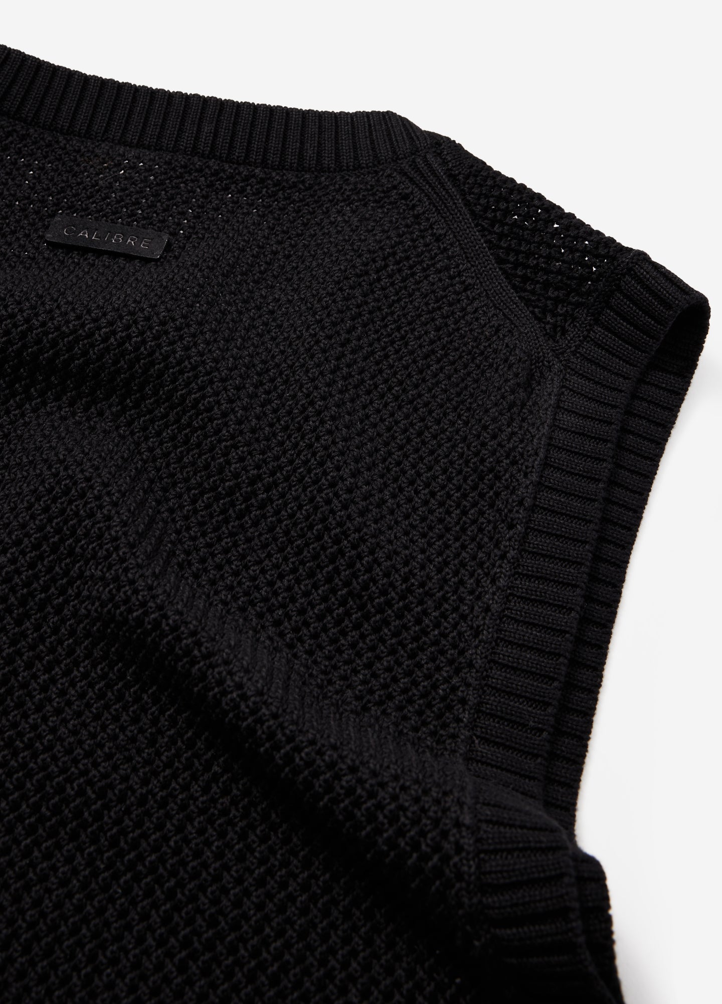 Mesh Knit Crew Neck Tank Black