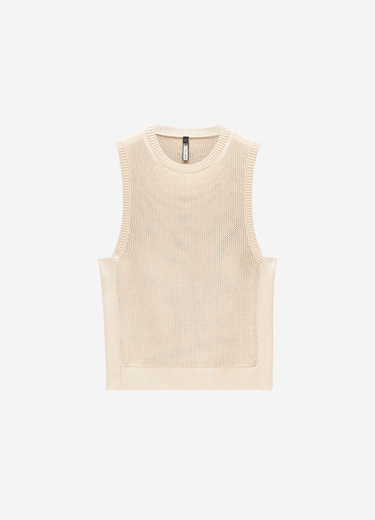 Mesh Knit Crew Neck Tank Ivory