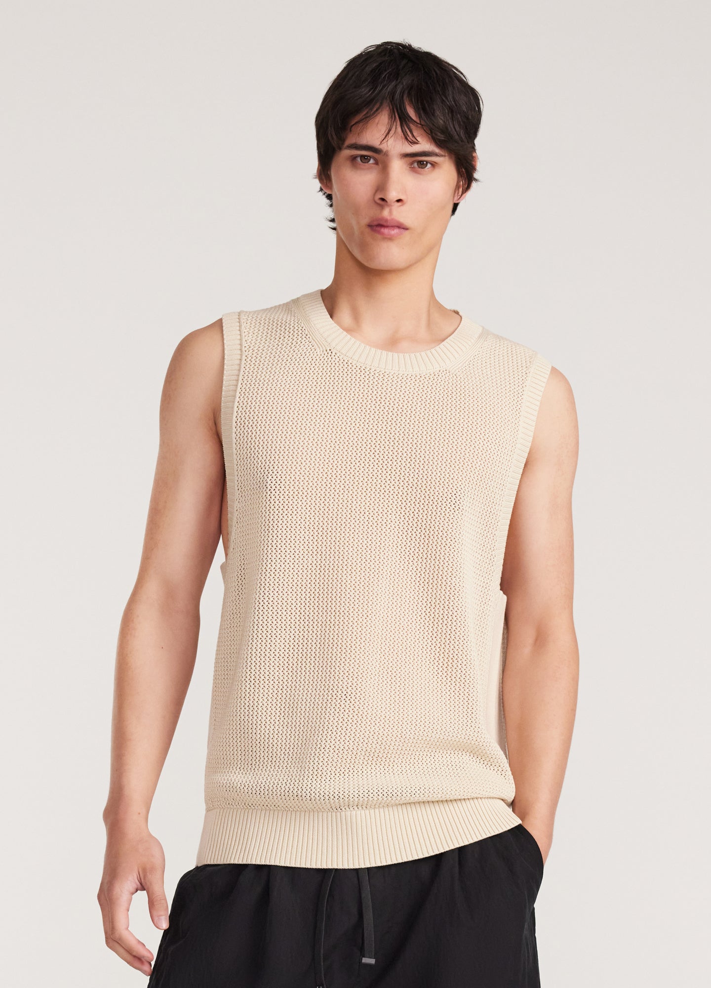 Mesh Knit Crew Neck Tank Ivory