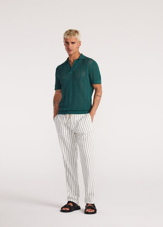 Self Stripe Mesh Knit Polo Jade