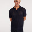Self Stripe Mesh Knit Polo Navy