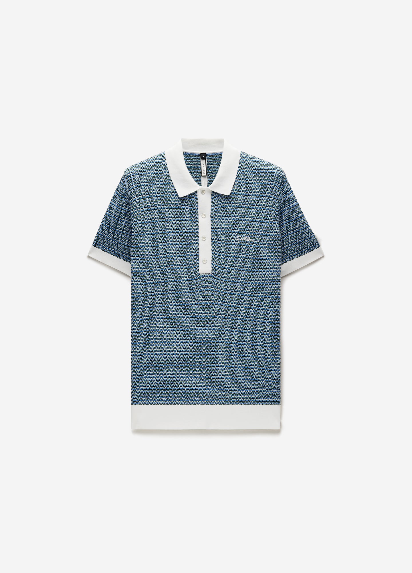 Multi Tone Jacquard Knit Polo Blue