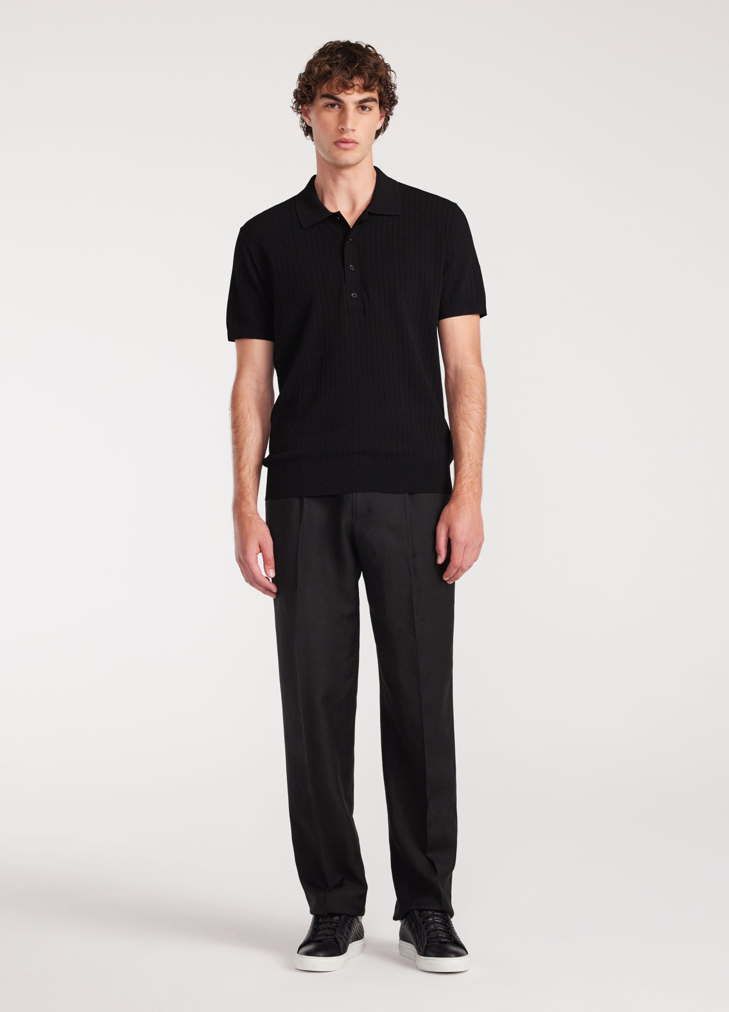 Sheer Stripe Polo Black