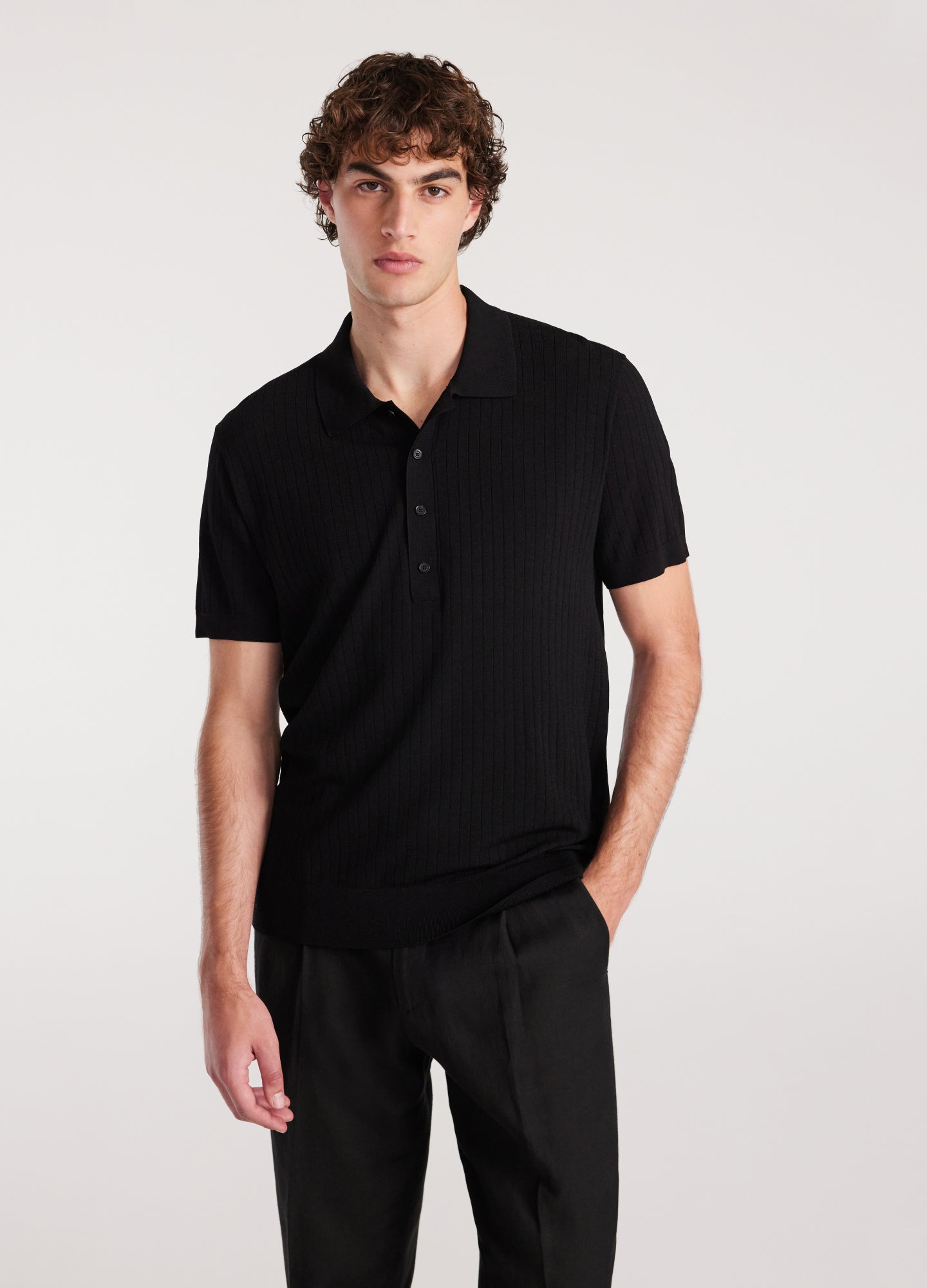 Sheer Stripe Polo Black