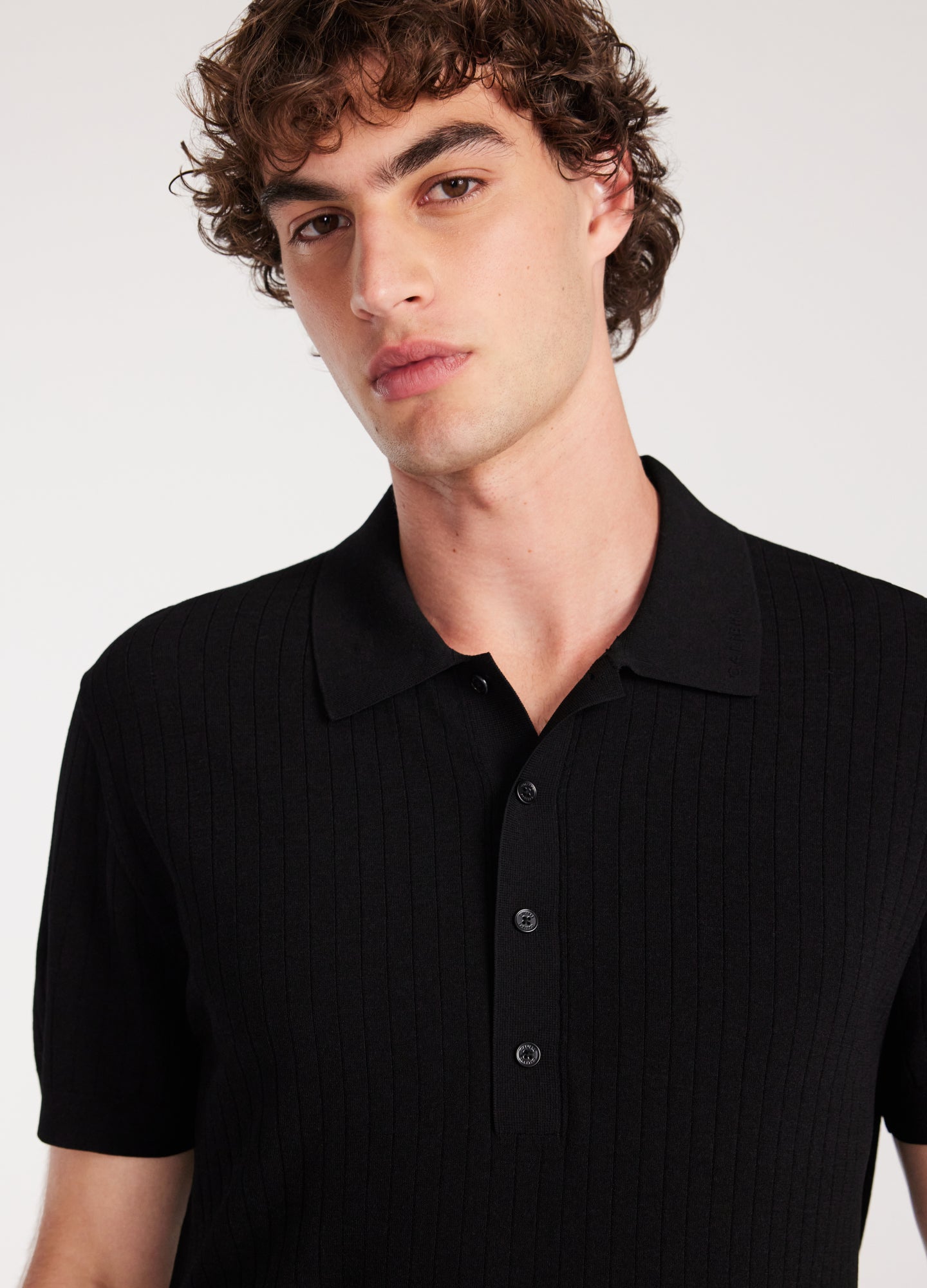 Sheer Stripe Polo Black