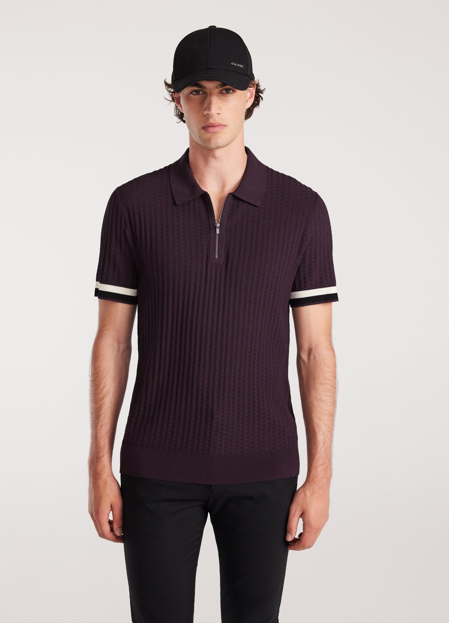 Double Stripe Polo Aubergine