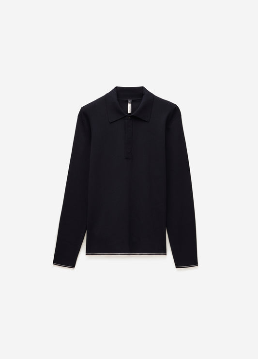 Tipped Edge Long Sleeve Polo Navy