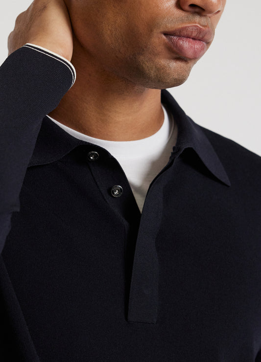 Tipped Edge Long Sleeve Polo Navy