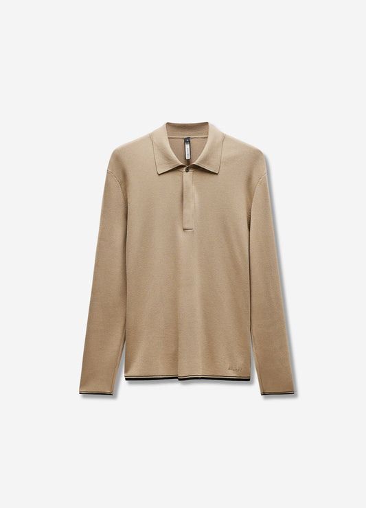 Tipped Edge Long Sleeve Polo Sand