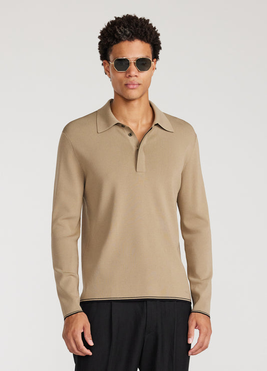 Tipped Edge Long Sleeve Polo Sand