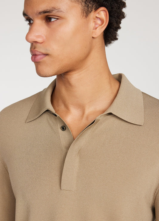 Tipped Edge Long Sleeve Polo Sand