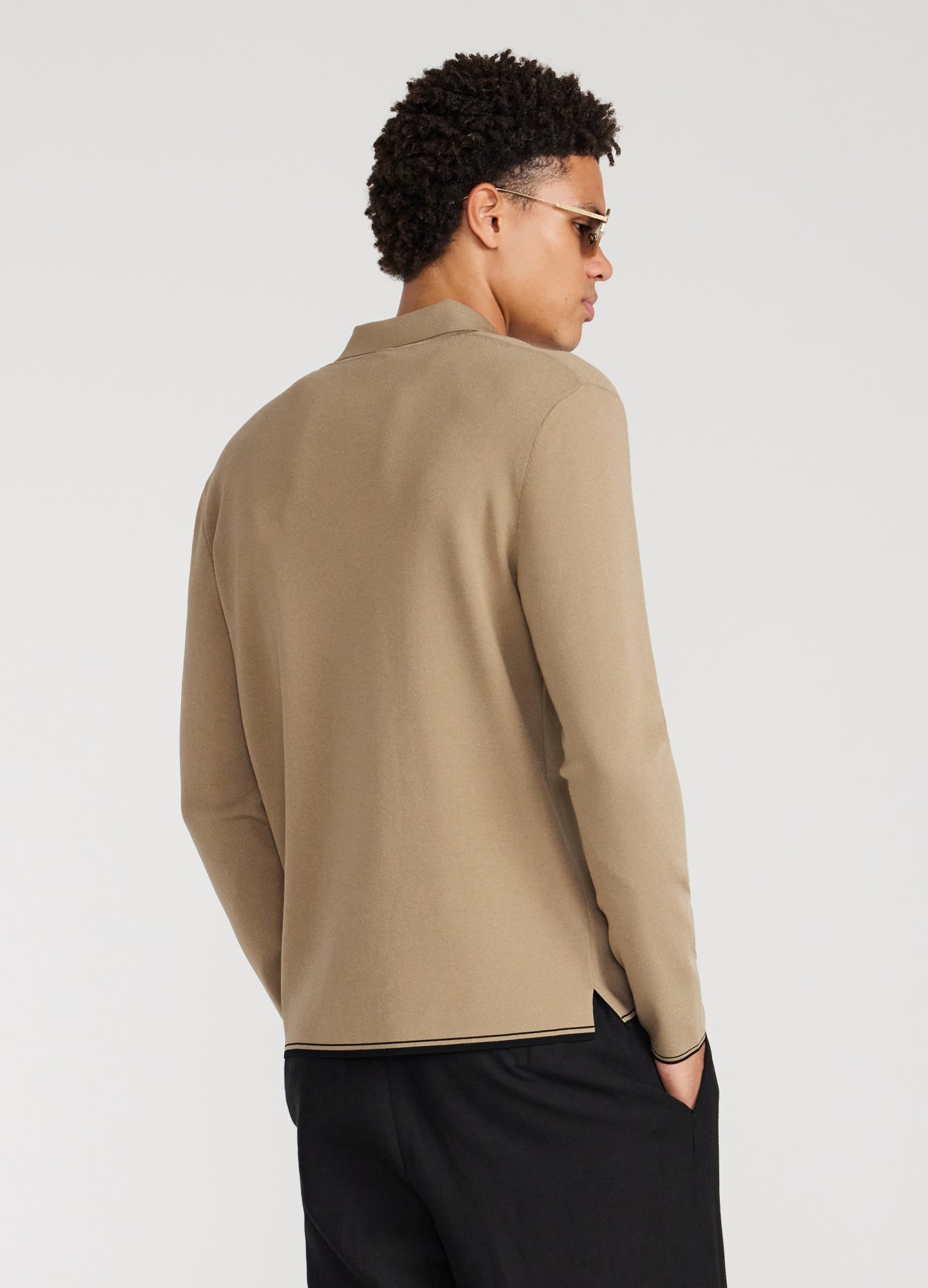 Tipped Edge Long Sleeve Polo Sand