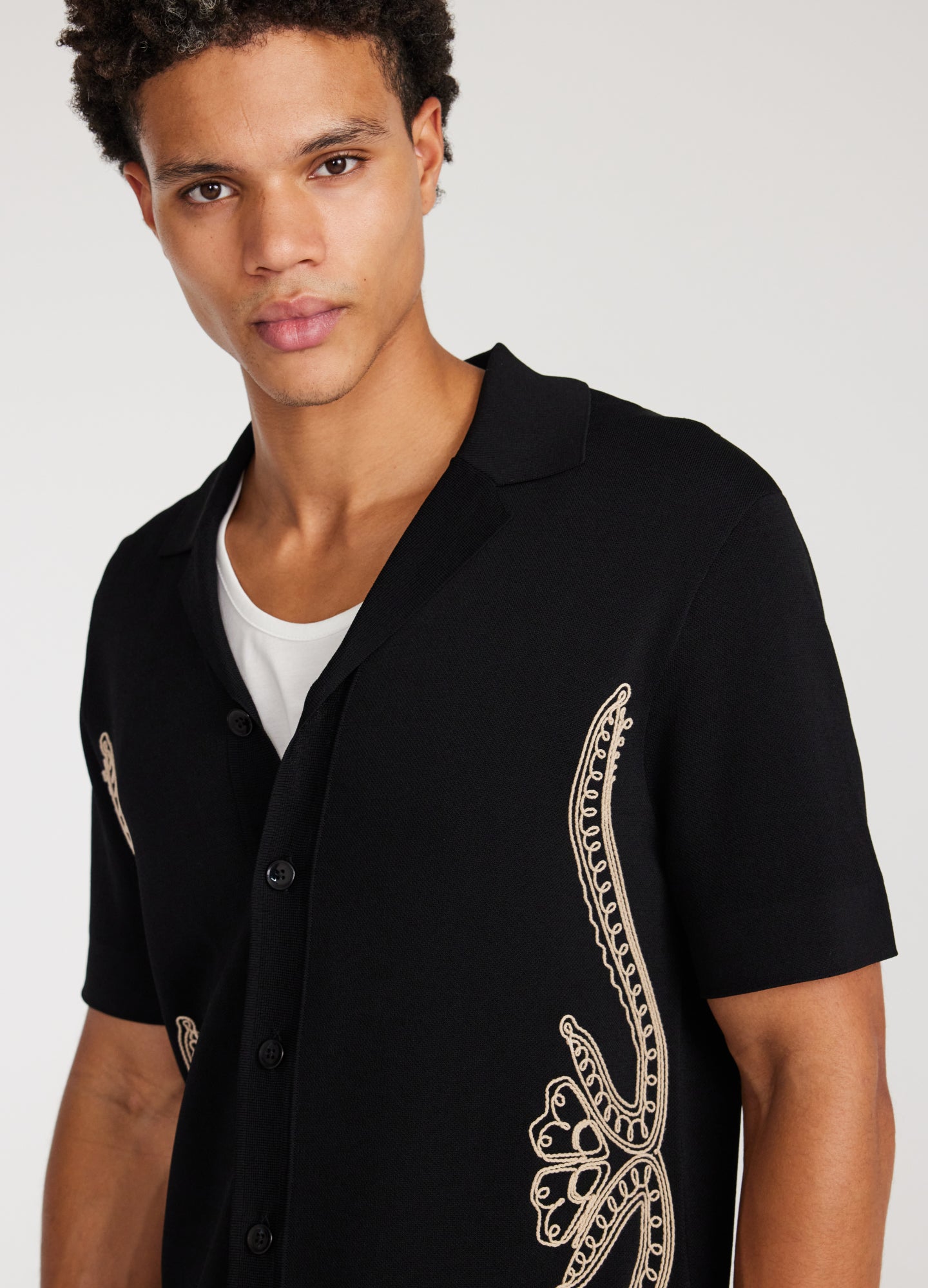 Embroidered Knit Shirt Black