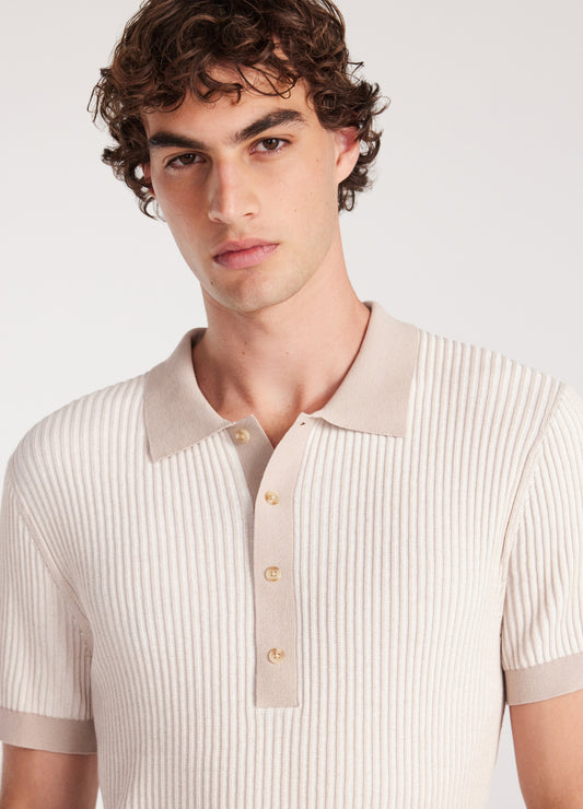 Two Tone Ribbed Polo Parchment