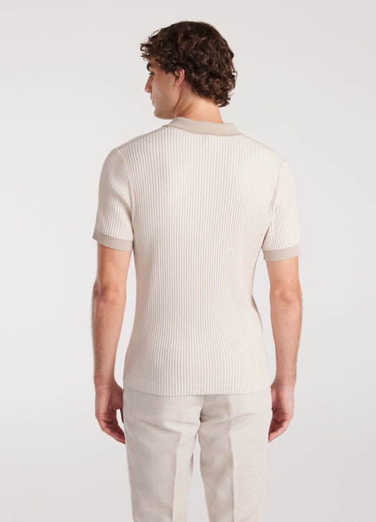 Two Tone Ribbed Polo Parchment