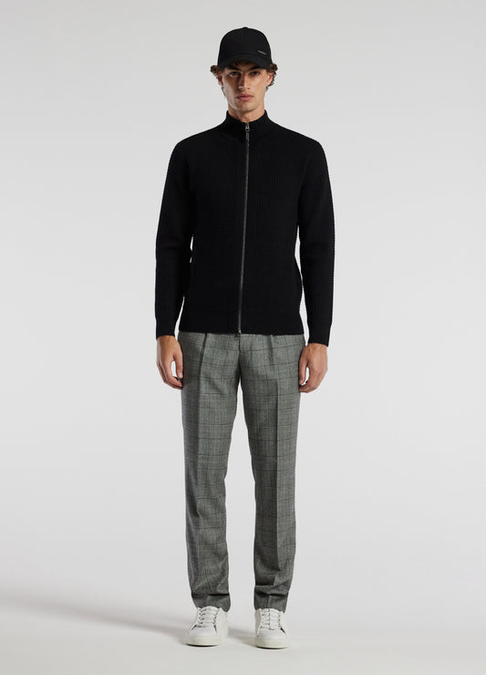 Textured Zip Cardigan Black