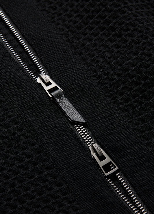 Textured Zip Cardigan Black