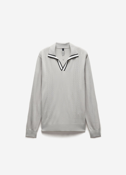 Open Neck Long Sleeve Polo Silver