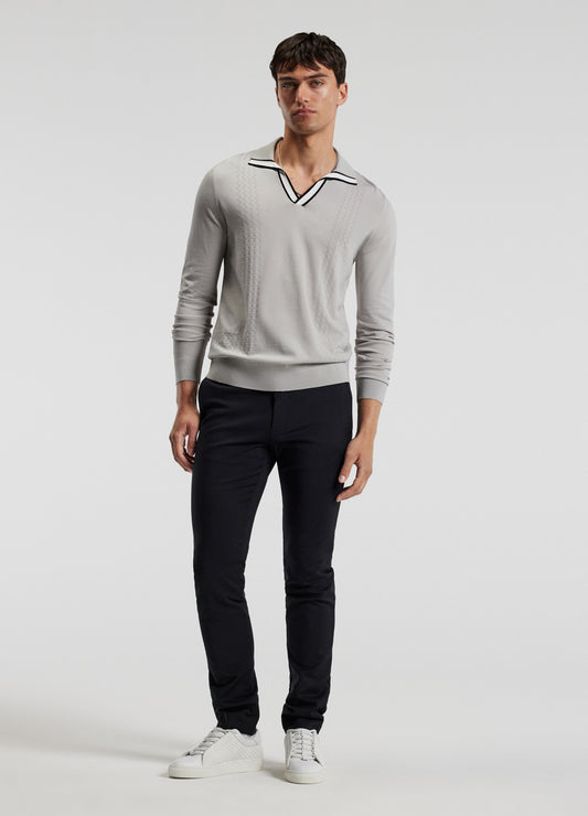 Open Neck Long Sleeve Polo Silver