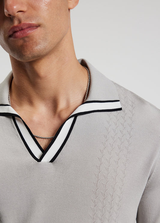 Open Neck Long Sleeve Polo Silver