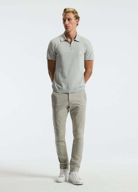 Cotton Zip Neck Polo Silver