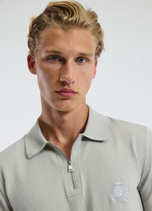 Cotton Zip Neck Polo Silver