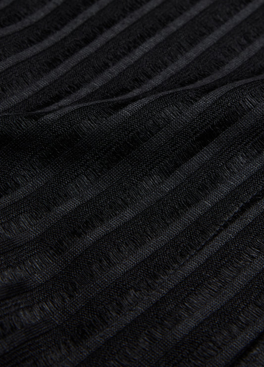 Striped Open Knit Short Sleeve Shirt Black