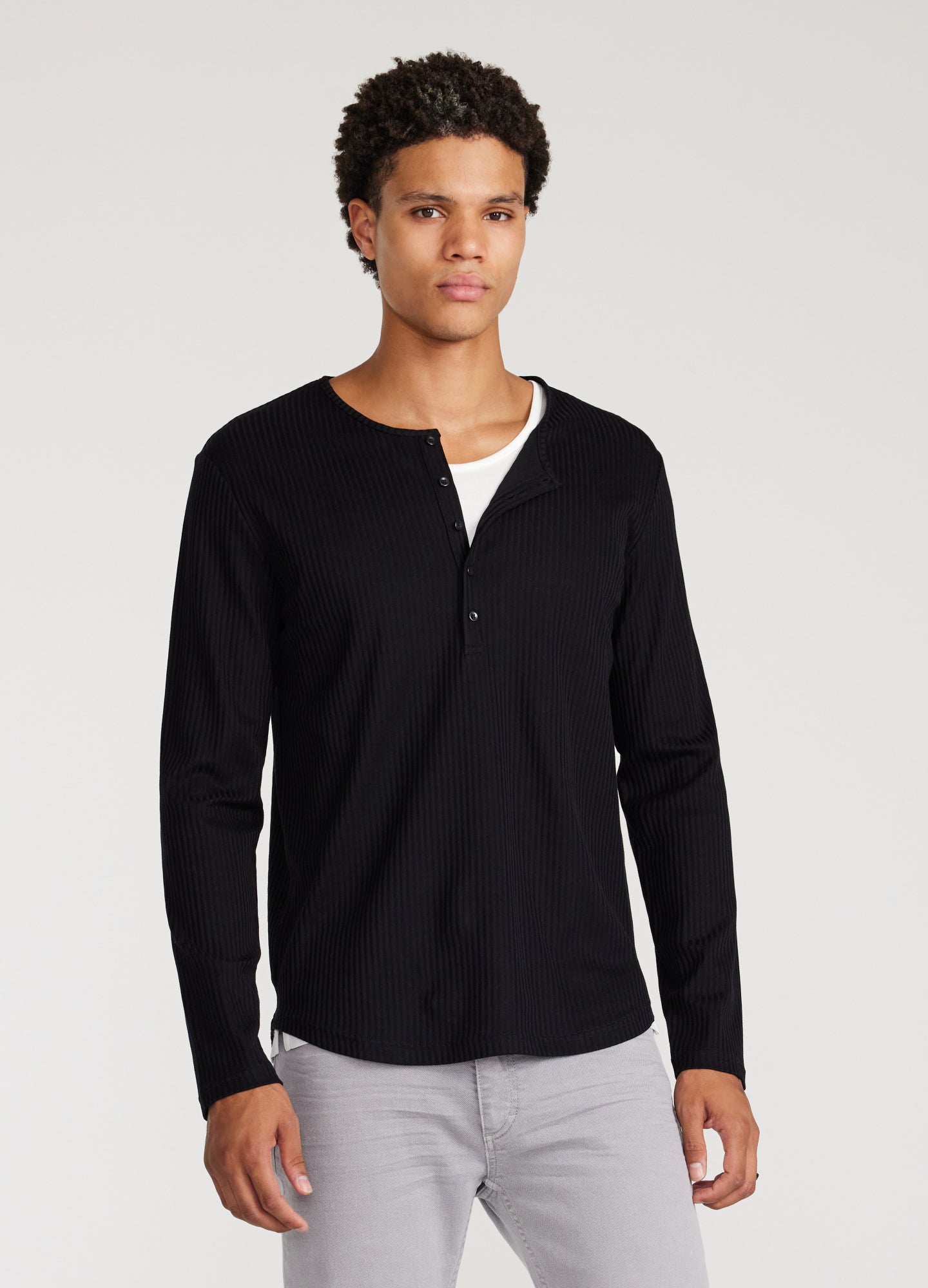 Long Sleeve Ribbed Henley Black