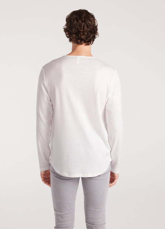 Long Sleeve Ribbed Henley Off White