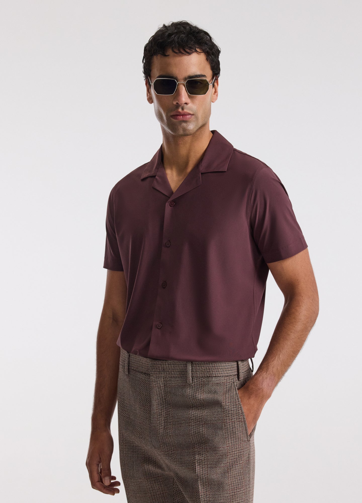 Performance Cuban Collar Shirt Burgundy