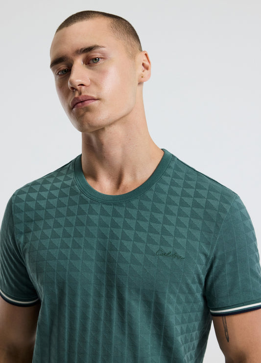 Striped Trim Jacquard T-shirt Sea Green