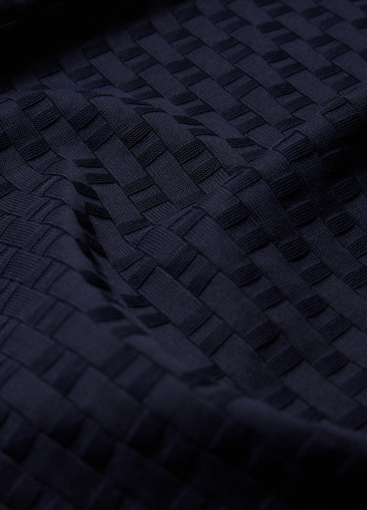 Textured Open Neck Polo Navy