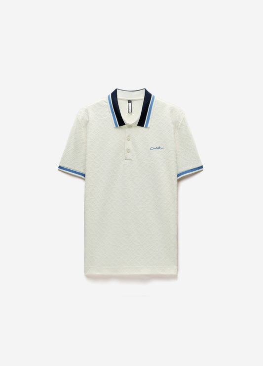 Striped Trim Monogram Polo Cream