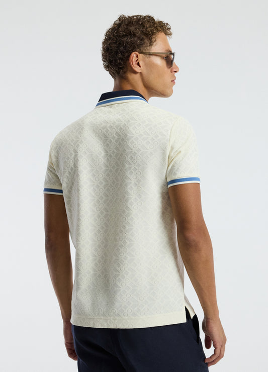 Striped Trim Monogram Polo Cream