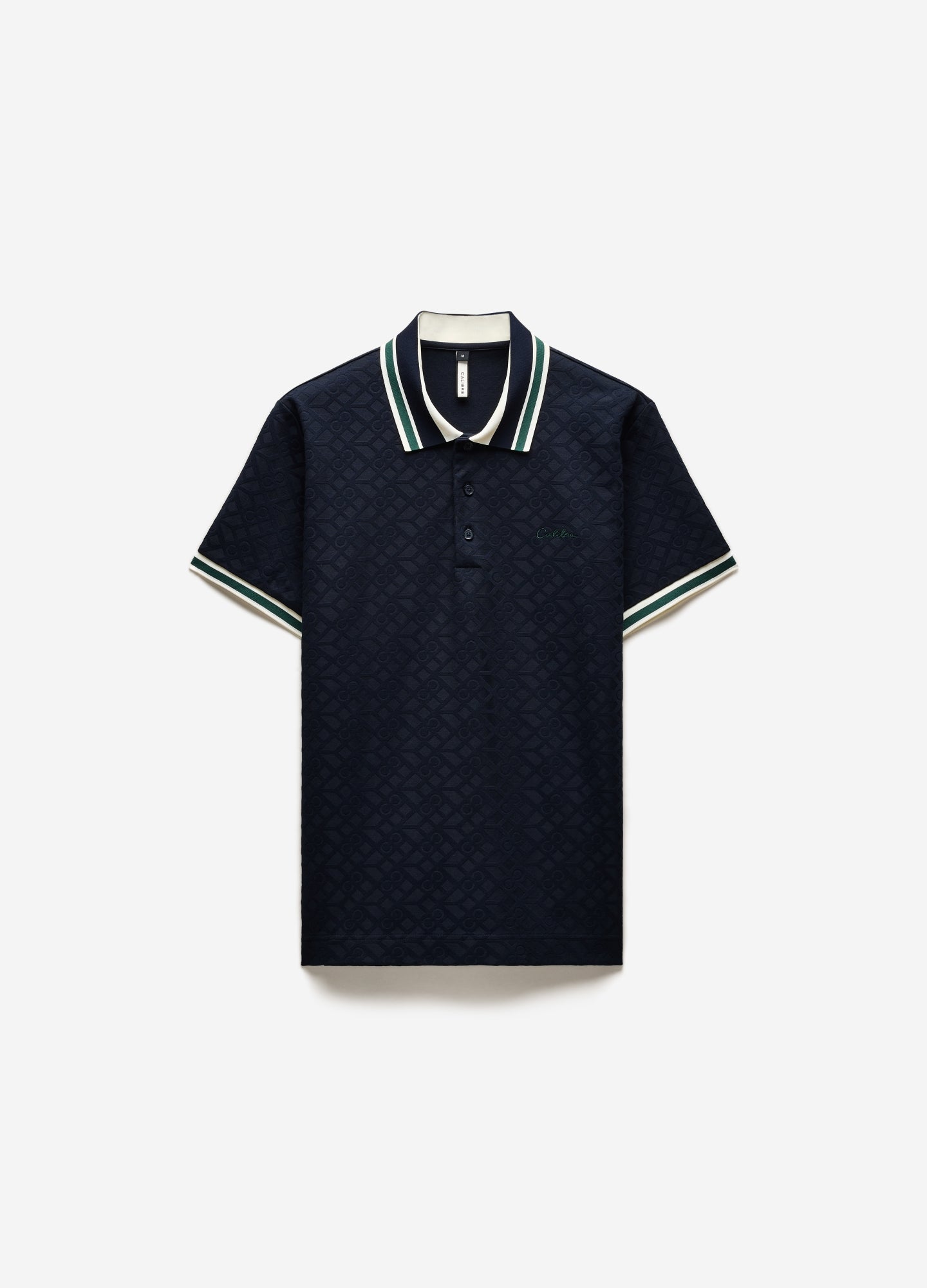 Striped Trim Monogram Polo Navy