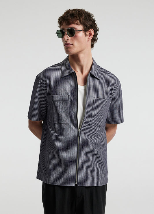 Stripe Zip Through Shirt Navy