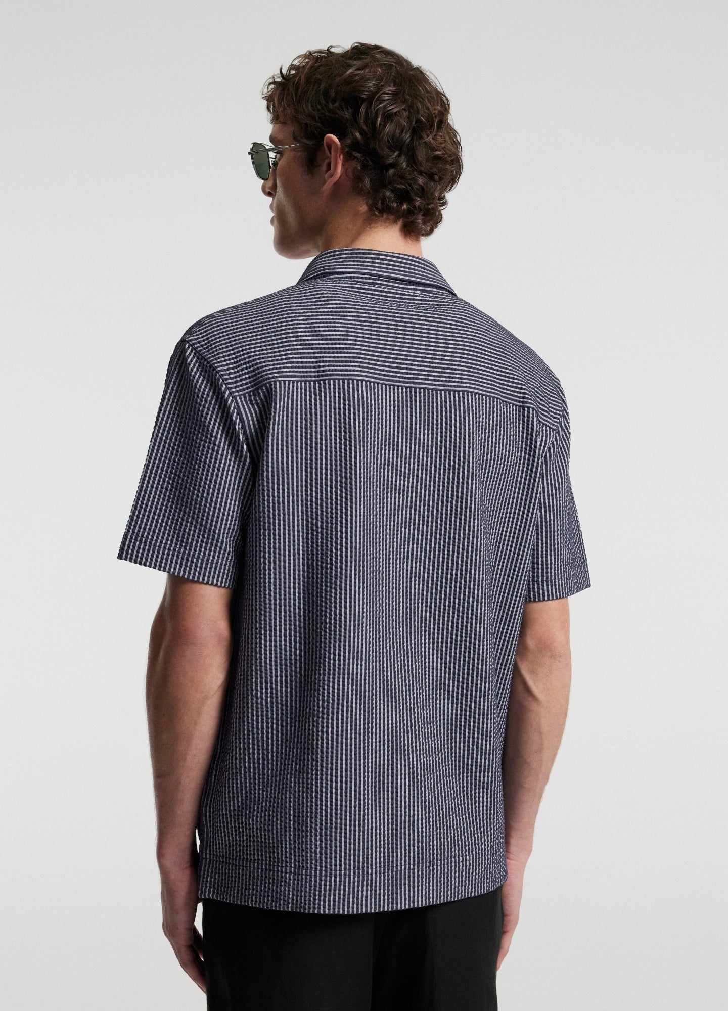 Stripe Zip Through Shirt Navy