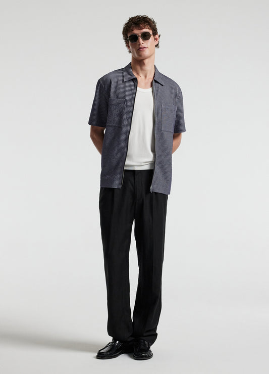 Stripe Zip Through Shirt Navy