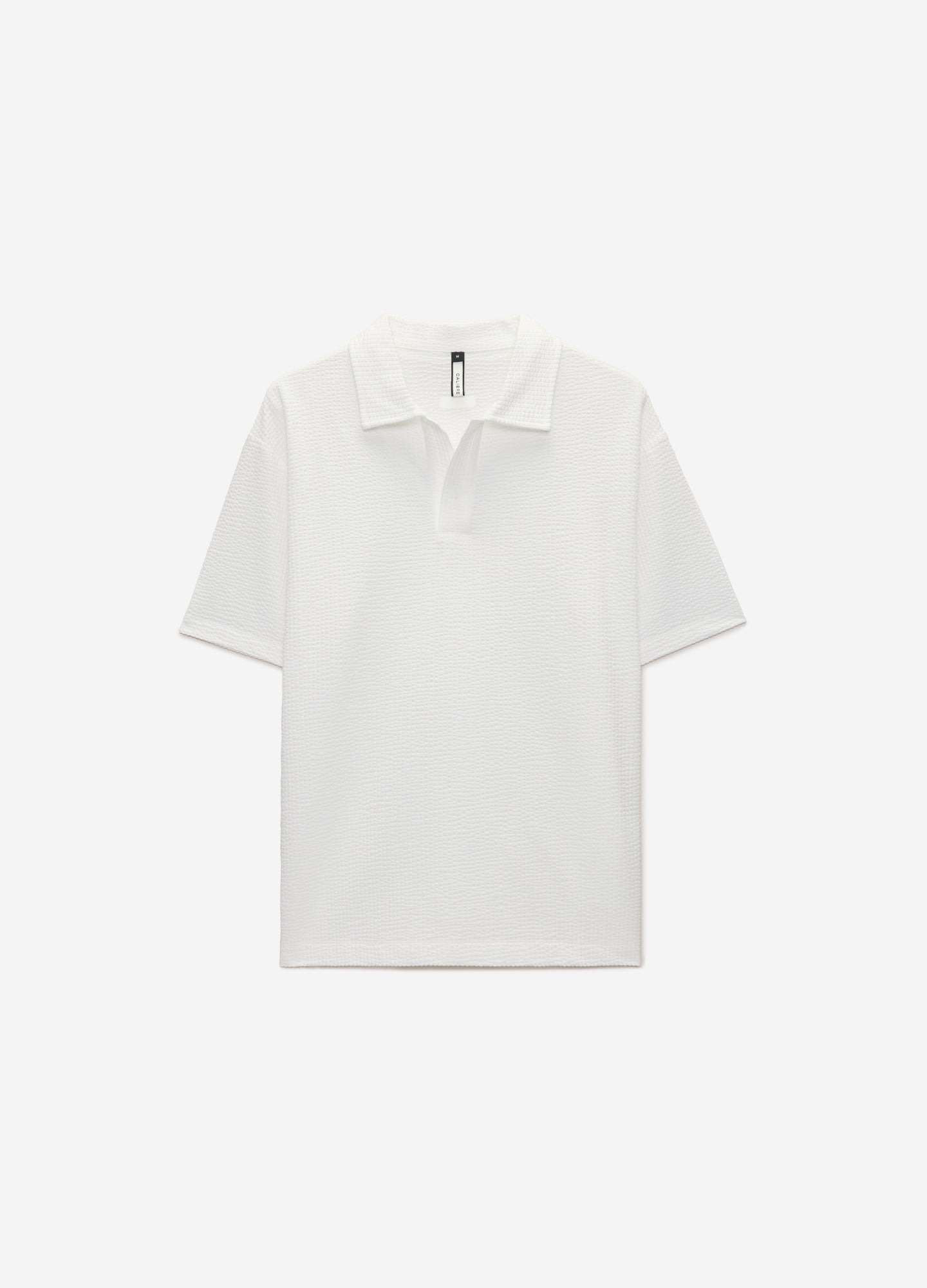Open Neck Seersucker Polo Off White