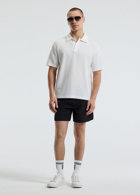 Open Neck Seersucker Polo Off White