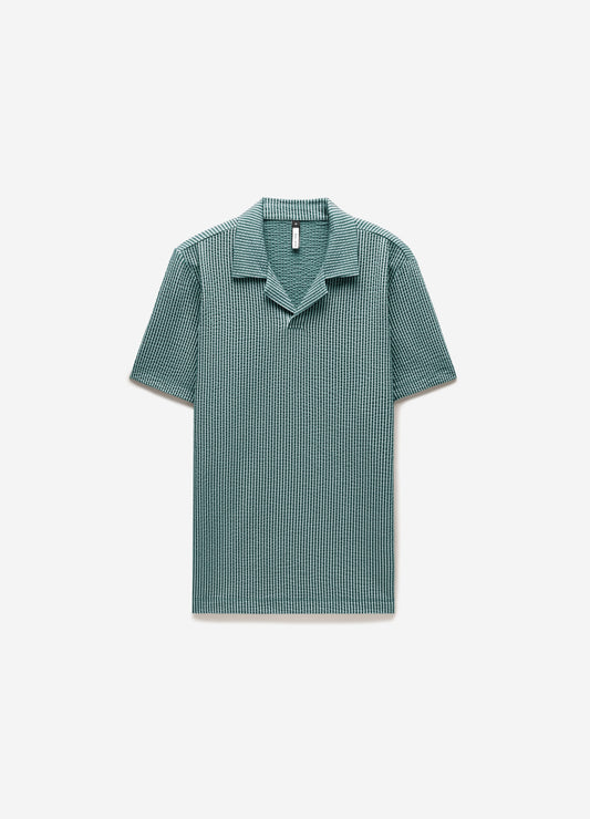 Striped Seersucker Polo Shirt Sea Green