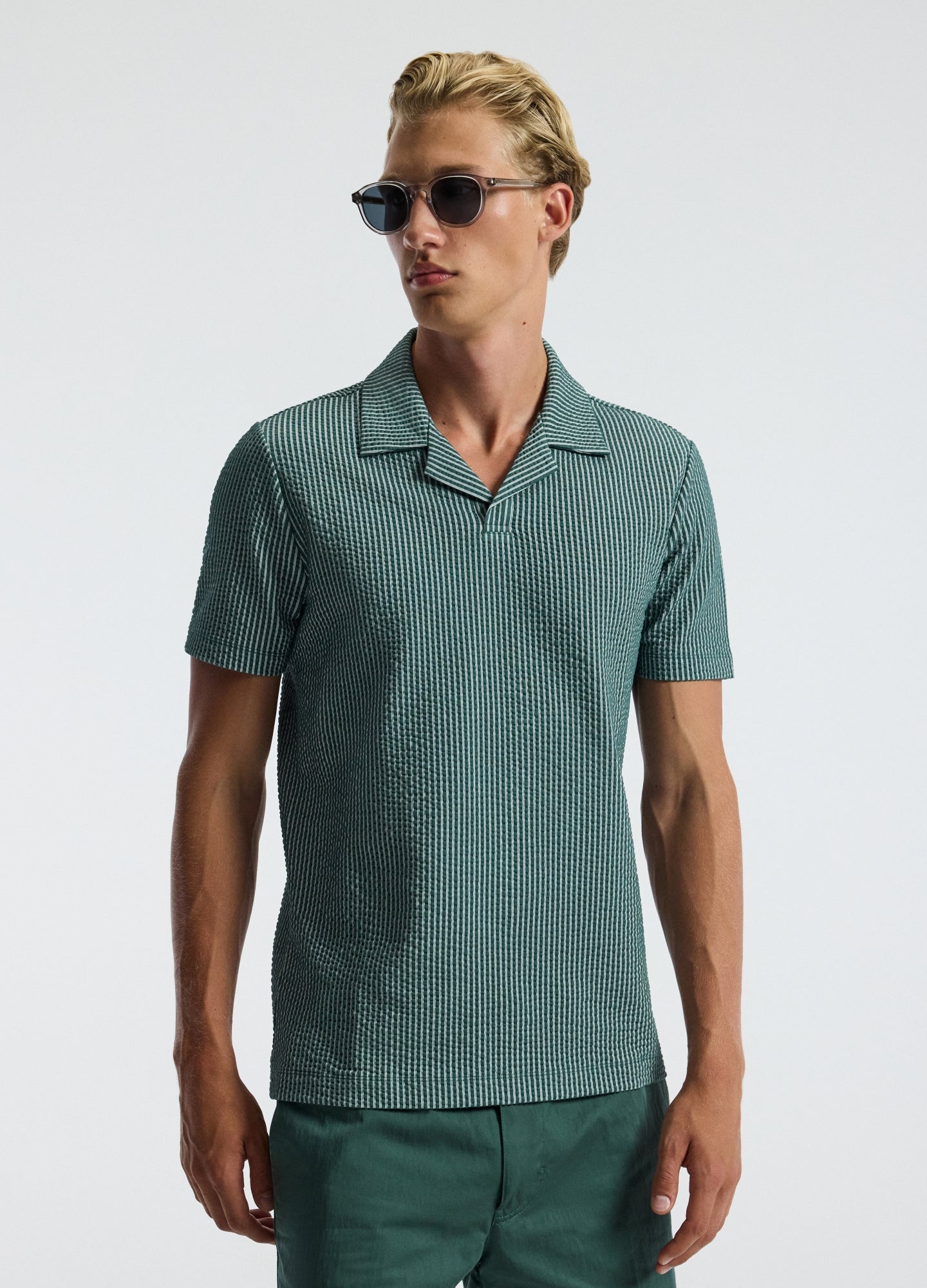 Striped Seersucker Knit Polo Sea Green