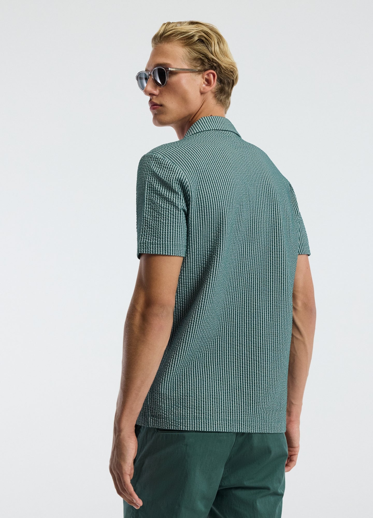 Striped Seersucker Knit Polo Sea Green