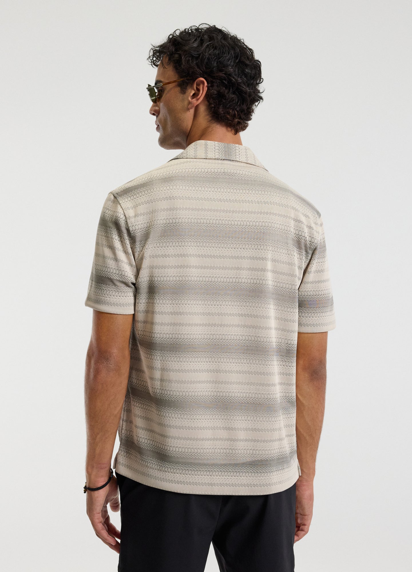 Textured Stripe Cuban Collar Shirt Neutral