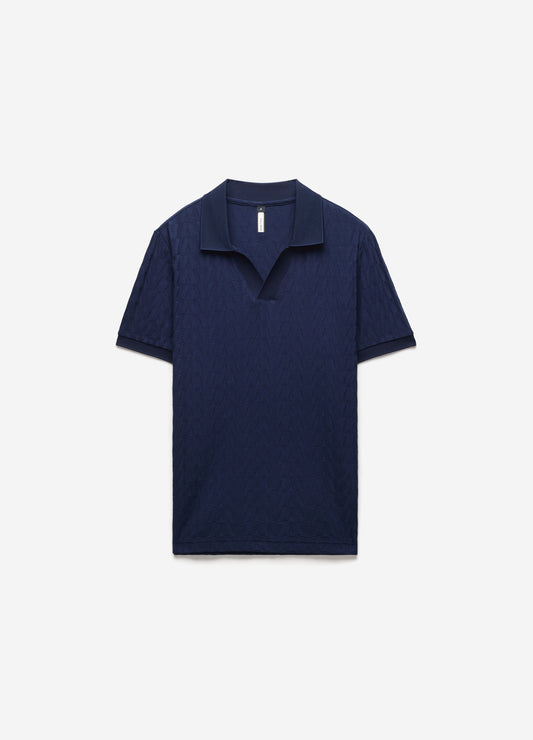 Chevron Jacquard Polo Mid Blue
