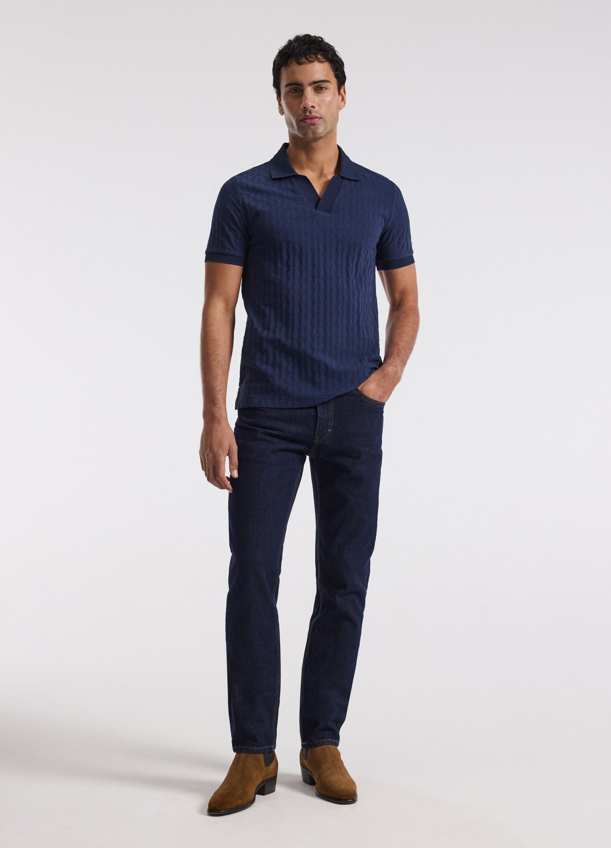 Chevron Jacquard Polo Mid Blue