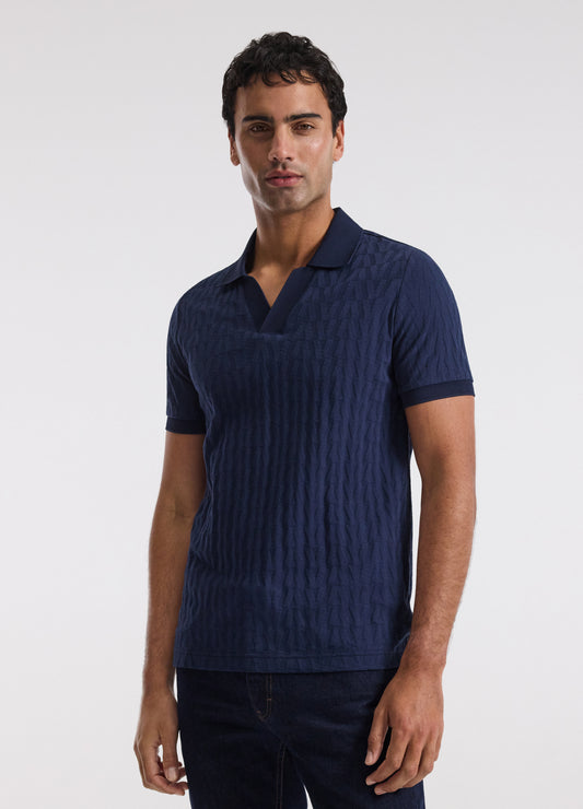 Chevron Jacquard Polo Mid Blue