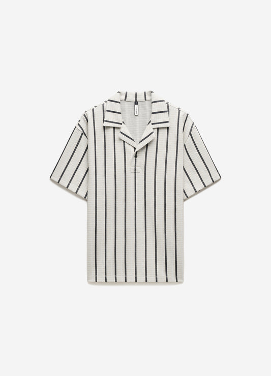 Loose Fit Stripe Cuban Collar Polo Sand