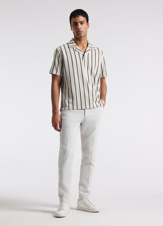 Loose Fit Stripe Cuban Collar Polo Sand
