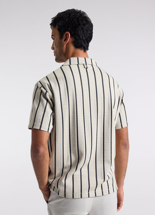 Loose Fit Stripe Cuban Collar Polo Sand